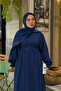 Women's Side Tie Detailed Crew Neck Dress Navy Blue - 3