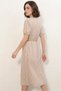 Women's Shirt Collar Belted Short Sleeve Polka Dot Beige Dress - 5