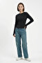 Women's Round Neck Textured Black Blouse - 2