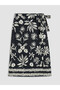 Black Tie-Waist Patterned Skirt - 6