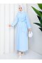 Women's Standard Collar Buttoned Fixed Belted Loose Sleeve Hijab Dress - 3