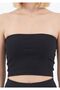 Women's Black Ribbed Strapless Crop Bustier Casual - 3