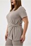 Women's Plus Size Short Sleeve Side Knotted Tracksuit Set 8257-26 - 3