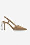 Women's Stiletto Pointed Toe Open Back Ankle Strap Classic Heeled Shoes Tandor Camel Suede - 3