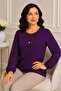 Women's Middle Age and Above Polka Dot Patterned Elastic Sleeves Combed Cotton Mother Blouse 1603 - 3