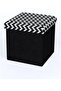 Zigger Folding Storage Ottoman | Multi-Functional Stool | Upholstered Footrest With Storage L38xW38xH37.5cm -Black