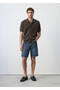 Düz denim Bermuda şort - 2
