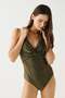 Drape Belt Detail Swimsuit 7794 Khaki - 3