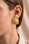 Gold Quadrilateral Yellow Vintage Enamel Earrings - 2