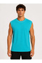Men's contrast trim sleeveless tank top crew neck summer basic tank - turquoise - 2