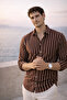 Scorsese Striped Relaxed Fit Men's Shirt - Brown - 4