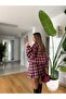 Marita Plaid Pattern Bomber Jacket - Claret Red - 3