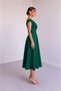 Women's Short Sleeve Double Breasted Collar Crepe Dress - Stylish Midi Length Dress with Flared Skirt for Special Occasions - 2