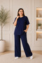 Women's Crew Neck Relaxed Fit Blouse Pants Two-Piece Set - 4