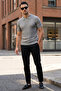Gray Polo Collar Half Zipper Knitwear Men's T-Shirt - 3
