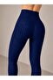 Navy Blue Women's Patterned Diving Fabric Leggings – High Waist, Tummy Control - 4