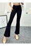 Black Front Hem Detailed - Gathered Spanish Style Trousers - 3