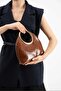 Women's Gold Accessory Detailed Long Strap Hand and Shoulder Bag Brown