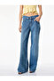 Regular Waist Folded Detailed Buttoned Wide Leg Denim Trousers - Wide Leg Jeans - 3