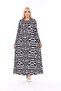 Women's Plus Size White and Black Stone Patterned Viscose Combed Cotton Stylish Dress - 5