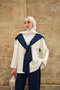 Women's Shoulder Scarf Detailed Suit Set Navy Blue - 7