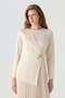 Asymmetrical Pleated Vanilla Dress with Accessory Detail 0592 - 2