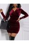 Women's Long Sleeve Cross Neck Mini Velvet Dress - 2