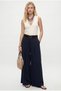 Women's Aviva Woven Modal Belted Waist Elastic Ultra Wide Leg Navy Blue Trousers