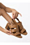 Genuine Leather Tan 6 cm Thick Heeled Women's Sandals - 4