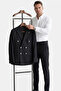 Men's Black Slim Fit Double Breasted Suit with Lycra Striped Textured Metal Buttons 2600820 - 5
