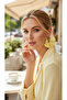 Women's Gold Color Hoop Dangle Earrings – Light Yellow Fabric Beaded Design - 8
