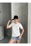 Women's V-Neck Interlock Fabric T-Shirt - 2