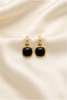 Black Square Stone Gold Color Hoop Detailed Dangle Earrings