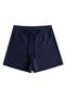 Premium - Tide Collection |   Navy Blue Lace-Up Wrinkled Textured Comfortable Cut Women's Shorts - 2