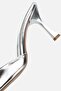 Women's silver pointed toe metallic high heel evening slippers - 6