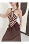 Women's Striped Halter Neck Maxi Dress with Tie Detail - 5