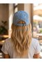 19066 Daisy Patterned Denim Blue Cap Hat - 3