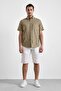 Regular Fit Pocketed 100% Cotton Soft Textured Short Sleeve Men's Khaki Green Shirt - 5