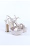 Women's Platform Heeled Cross-Strap Stone Detailed Evening Dress Shoes in Satin