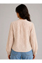 Women's Beige Floral Embroidered Tie Detailed V-Neck Long Button Sleeve Cotton Bohemian Pinterest Shirt Blouse - 2