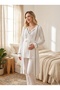 New Season Ecru 100% Cotton Short Sleeve Maternity Pajama Set with Nursing Features and Robe - 8