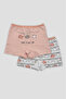 Girl's Patterned Premium Cotton Combed Cotton 2-Piece Boxer Shorts Set