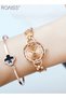 Women's Skeletonized Bracelet Quartz Watch Round Rose Gold Dial Rhinestones Decoration Waterproof Elegant Analog Wristwatch Gift for Women - 4