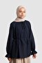 Cotton Voile Gathered Blouse Navy Blue - 3