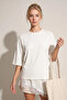 Crew Neck Oversize Asymmetrical Lace Detailed T-Shirt - 3