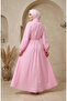 Half Buttoned Elastic Waist Striped Dress 0320-08 Pink - 5