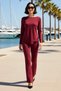 Women's Plus Size Asymmetrical Cut Boat Neck Long Sleeve Spanish Flare Buttoned Ribbed Knitted Suit Casual