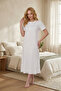 New Season Blue Shawl Collar Design Patterned Short Sleeve 100% Cotton Plus Size (Oversized) Dressing Gown Nightgown Set - 4