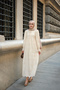 Women's Half Button Brode Detail Dress Cream - 5
