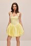 Imported Full Lycra Modal Fabric and Woven Fabric Lined Back Gipe Elastic Mini Balloon Dress-Yellow - 7